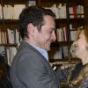 David Koubbi et Tristane Banon (enceinte) - Dédicace du nouveau livre de Tristane Banon "Love et caetera" à la librairie Delamain à Paris, le 2 avril 2015.