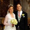 Le prince Georg Friedrich et la princesse Sophie de Prusse lors de leur mariage le 27 août 2011 à Potsdam (cérémonie religieuse en l'église de la paix, réception au palais Sanssouci). Le couple a accueilli le 2 avril 2015 son troisième enfant, la princesse Emma Marie.