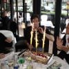 Exclusif - Catherine Lara, Pierre Palmade et Muriel Robin lors du déjeuner d'anniversaire de Pierre Palmade au restaurant Le Fouquet's à Paris, le 30 mars 2015. Pierre Palmade a eu 47 ans le 23 mars dernier.