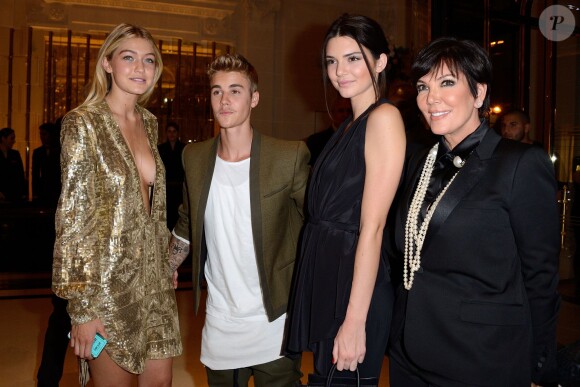 Justin Bieber, Kendall Jenner et Kris Jenner lors du CR Fashion Book Issue N.5 Launch Party a l'Hotel Peninsula de Paris, le 30 septembre 2014