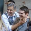 George Clooney sur le tournage du film " Money Monster " de Jodie Foster à New York Le 18 Avril 2015