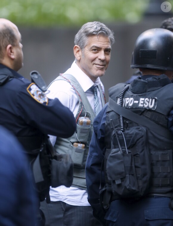 George Clooney, Amal Clooney et Julia Roberts sur le tournage du film " Money Monster " de Jodie Foster à New York Le 18 Avril 2015 