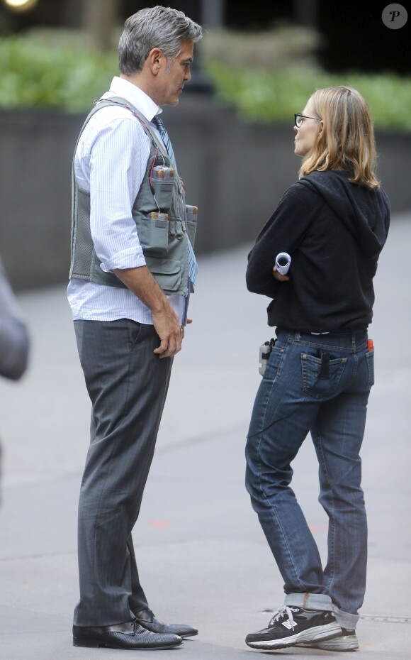 George Clooney, Amal Clooney et Julia Roberts sur le tournage du film " Money Monster " de Jodie Foster à New York Le 18 Avril 2015 
