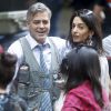 George Clooney, Amal Clooney et Julia Roberts sur le tournage du film " Money Monster " de Jodie Foster à New York Le 18 Avril 2015 