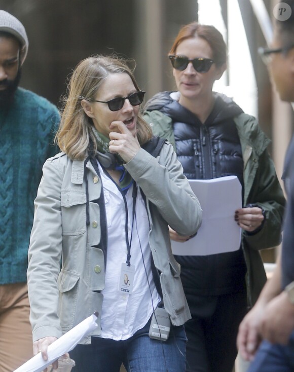 George Clooney, Amal Clooney et Julia Roberts sur le tournage du film " Money Monster " de Jodie Foster à New York Le 18 Avril 2015 