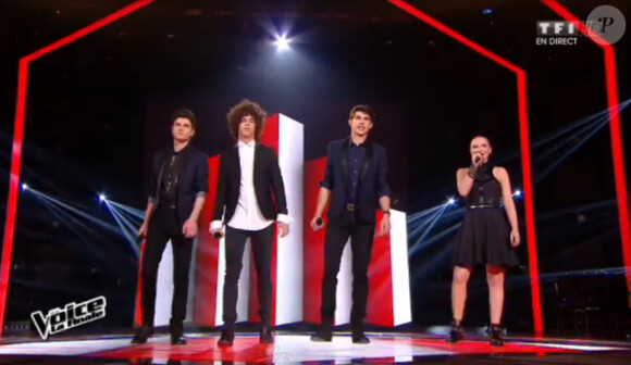 Les quatre finalistes de The Voice 4 sur TF1, le samedi 25 avril 2015.