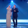 Anne Sila en duo avec Florent Pagny, dans la finale de  The Voice 4  sur TF1, le samedi 25 avril 2015.