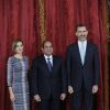 Le roi Felipe VI et la reine Letizia d'Espagne recevaient à déjeuner à la Zarzuela le président égyptien Abdel Fattah al-Sissi le 30 avril 2015.