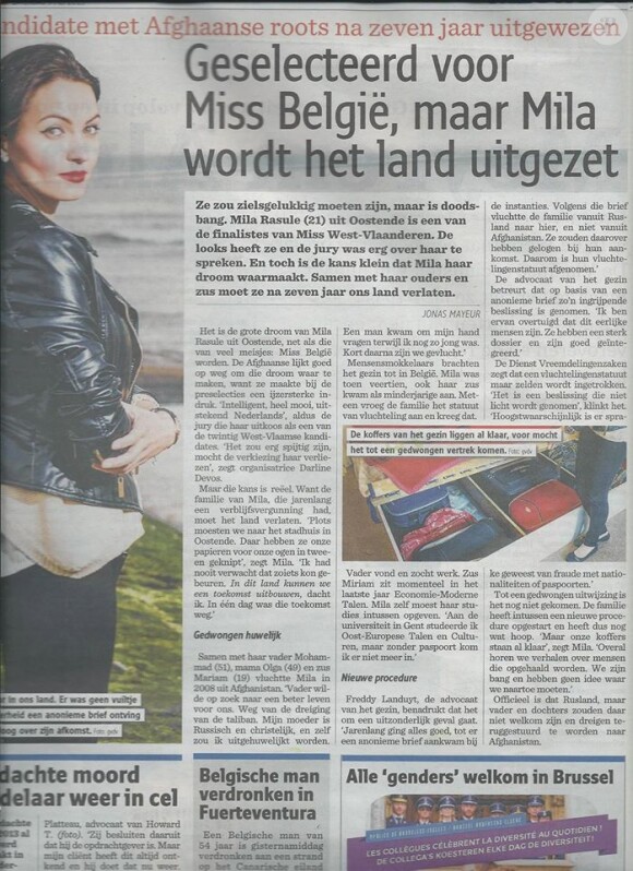 Article sur Mila Rasule pour un journal belge, mai 2015