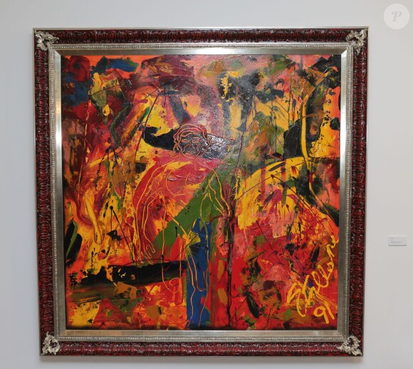 Sylvester Stallone présente ses peintures lors de l'expo Real Love Paintings 1975-2015, à la Galerie Contemporaine du Musée de Nice, le 16 mai 2015.