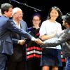 Manuel Valls, Marc Ladreit de Lacharrière, Fleur Pellerin et Jamel Debbouze - Finale du Trophée d'Impro de la Fondation Culture & Diversité, au Théâtre Comédia à Paris le 18 mai 2015.