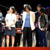 Manuel Valls, Marc Ladreit de Lacharrière, Fleur Pellerin, Myriam El Khomri et Jamel Debbouze - Finale du Trophée d'Impro de la Fondation Culture & Diversité, au Théâtre Comédia à Paris le 18 mai 2015.