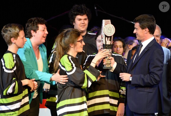 Manuel Valls - Finale du Trophée d'Impro de la Fondation Culture & Diversité, au Théâtre Comédia à Paris le 18 mai 2015.