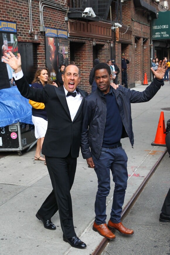 Chirs Rock et Jerry Seinfeld à New York pour la dernière de David Letterman au Late Show le 20 mai 2015.