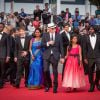 Marc Zinga, Vincent Rottiers, Kalieaswari Srinivasan, Jacques Audiard, Claudine Vinasithamby, Jesuthasan Antonythasan - Montée des marches du film "Dheepan" lors du 68e Festival International du Film de Cannes le 21 mai 2015