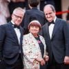 Thierry Frémaux, Agnès Varda, Pierre Lescure - Montée des marches du film "Dheepan" lors du 68e Festival International du Film de Cannes le 21 mai 2015