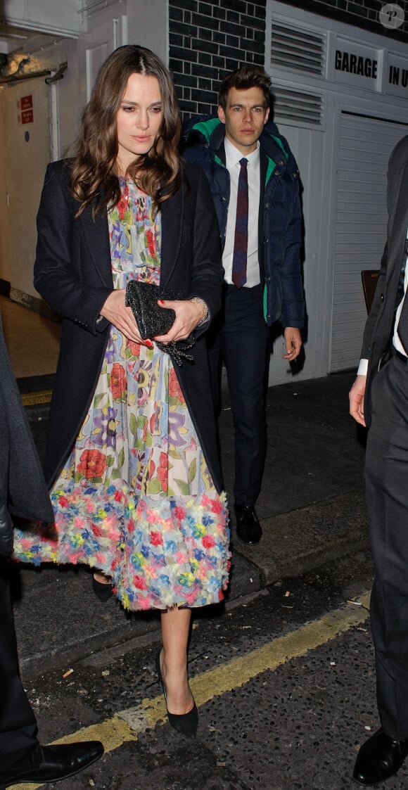 Keira Knightley (enceinte) et James Righton à la sortie de la soirée BAFTA à Londres le 7 février 2015. L'actrice vient de donner naissance à son premier enfant.
