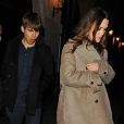 Keira Knightley enceinte et son mari James Righton à la sortie de leur hôtel à Londres, le 5 février 2015. L'actrice vient de donner naissance à son premier enfant.