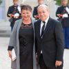 Jean-Yves Le Drian et sa femme Maria Vadillo arrivant à l'Elysée le 2 juin 2015 pour le dîner officiel organisé en l'honneur de la visite d'Etat du roi Felipe VI et de la reine Letizia d'Espagne.