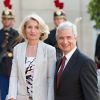 Claude Bartolone et sa femme Véronique Ragusa arrivant à l'Elysée le 2 juin 2015 pour le dîner officiel organisé en l'honneur de la visite d'Etat du roi Felipe VI et de la reine Letizia d'Espagne.