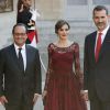 François Hollande, la reine Letizia d'Espagne, le roi Felipe VI d'Espagne à l'Elysée le 2 juin 2015 pour le dîner officiel organisé en l'honneur de la visite d'Etat du roi Felipe VI et de la reine Letizia d'Espagne.
