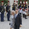Harlem Désir et sa compagne arrivant à l'Elysée le 2 juin 2015 pour le dîner officiel organisé en l'honneur de la visite d'Etat du roi Felipe VI et de la reine Letizia d'Espagne.