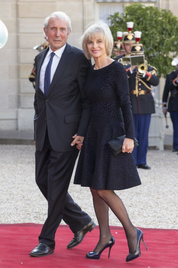 Elisabeth Guigou et son mari Jean-Louis Guigou arrivant à l'Elysée le 2 juin 2015 pour le dîner officiel organisé en l'honneur de la visite d'Etat du roi Felipe VI et de la reine Letizia d'Espagne.