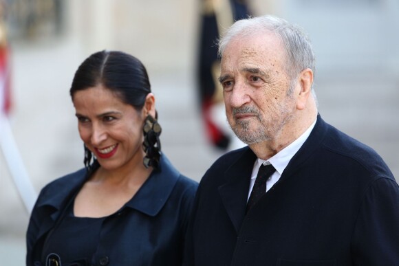 Jean-Claude Carrière et sa femme Nahal arrivant à l'Elysée le 2 juin 2015 pour le dîner officiel organisé en l'honneur de la visite d'Etat du roi Felipe VI et de la reine Letizia d'Espagne.