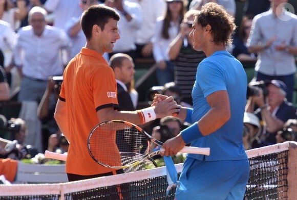 Novak Djokovic, Rafael Nadal - Victoire de Novak Djokovic sur Rafael Nadal en quarts de finale du tournoi de Roland Garros (7/5-6/3-6/1) à Paris, le 3 juin 2015.