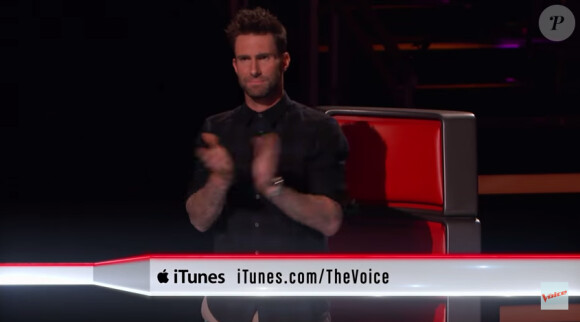 Adam Levine dans The Voice 8, aux Etats-Unis, février 2015.