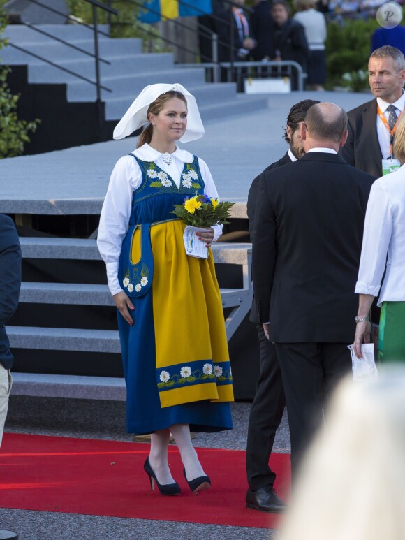 La princesse Madeleine de Suède, enceinte, à Skansen lors de la Fête nationale le 6 juin 2015 à Stockholm.