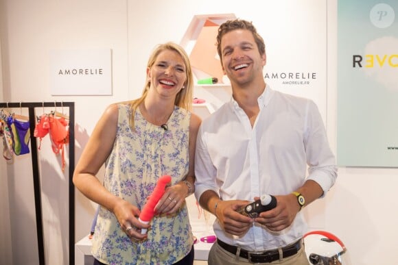 Lea Sophie Cramer et Stephane Pollok ( Createurs de la marque) posent lors de l'ouverture de la boutique ephemere de gadgets erotiques AMORELIE chez Zmirov a Paris, France le 11 Juin 2015. Le Pop Up Store sera ouvert du 11 au 13 juin.