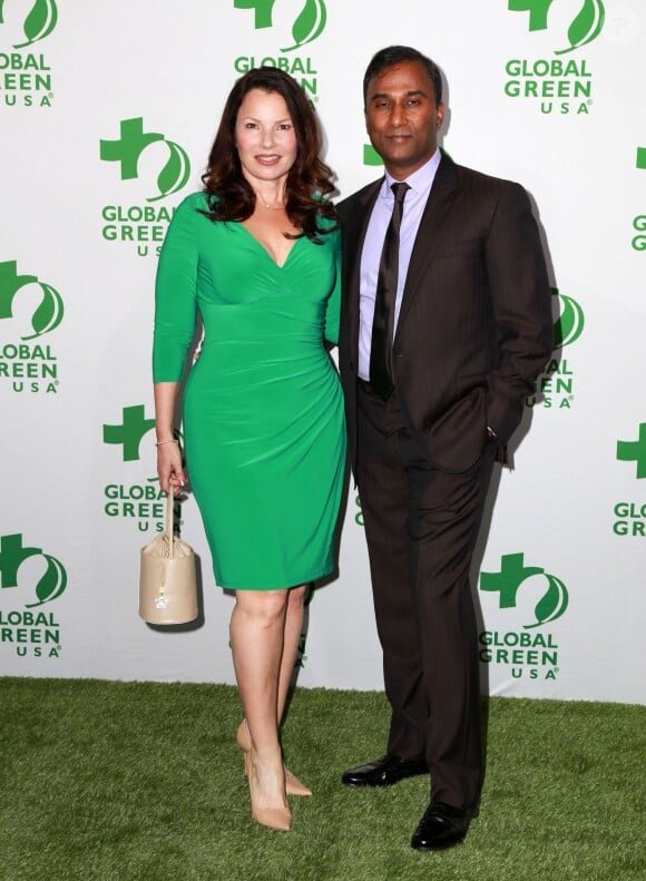 Fran Drescher et son mari Shiva Ayyadurai - 12e soirée annuelle pre-oscars "Global Green" à Los Angeles, le 19 février 2015.