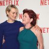 Taylor Schilling (Piper) et Kate Mulgrew (Red) à une soirée Netflix pour la série "Orange is the New Black", à Paris le 15 septembre 2014.