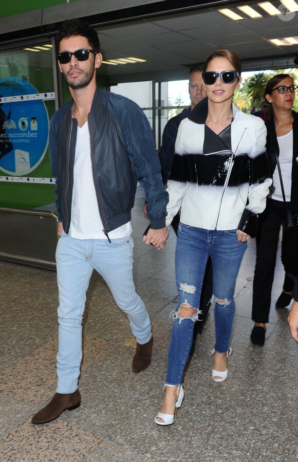 Cheryl Fernandez-Versini (Cheryl Cole) et son mari Jean-Bernard Fernandez-Versini vont prendre un avion à l'aéroport de Nice, le 16 mai 2015. 