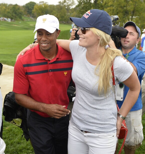 Tiger Woods et Lindsey Vonn lors de la Presidents Cup au Muirfield Village Golf Club de Dublin, le 5 octobre 2013