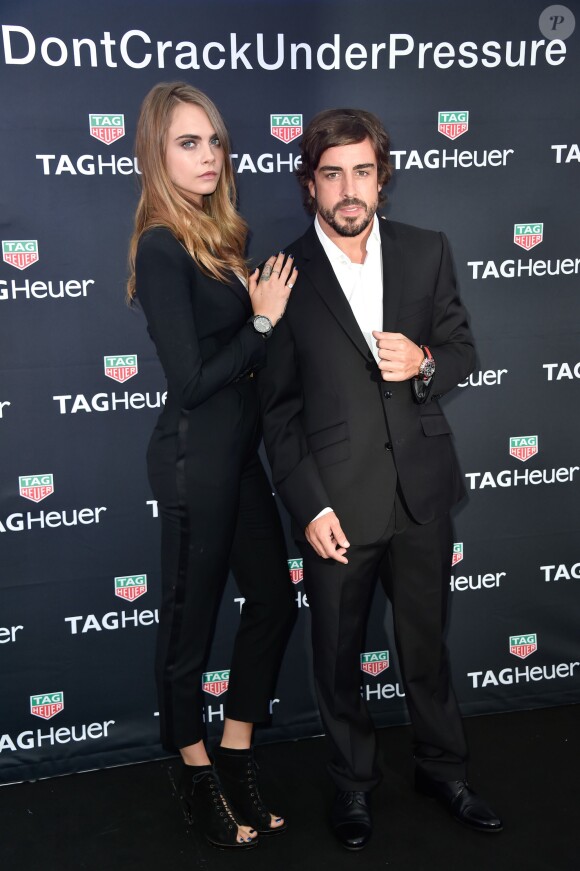 Cara Delevingne et Fernando Alonso lors de la soirée Tag Heuer à l'occasion du Grand Prix de Monaco le 23 mai 2014