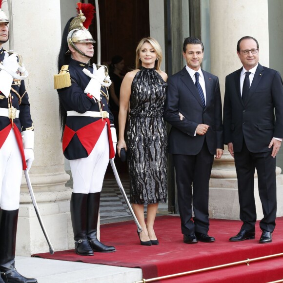 François Hollande, Enrique Peña Nieto et sa femme Angélica Rivera - Dîner d'État pour le président des États unis mexicains Enrique Peña Nieto au palais de l'Élysée, à Paris le 16 juillet 2015.