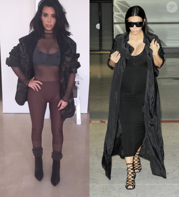 Kim Kardashian à New York et Paris, en février et juillet 2015. Cinq mois et près de 10 kilos séparent ces deux photos.