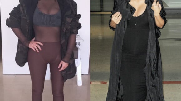 Kim Kardashian, enceinte et tout de noir vêtue, arrive à l'aéroport Roissy-Charles-de-Gaulle. Roissy, le 20 juillet 2015.