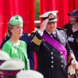 La princesse Claire et le prince Laurent de Belgique lors du défilé militaire de la Fête nationale, le 21 juillet 2015 à Bruxelles.