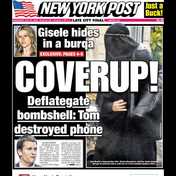 Gisele Bündchen en une du New York Post