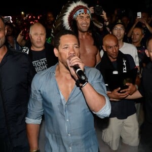 Semi-Exclusif - JoeyStarr et Jérôme Lebanner lors de la troisième édition de la soirée "Fight Night" à Saint-Tropez au coeur de La Citadelle, le 4 août 2015