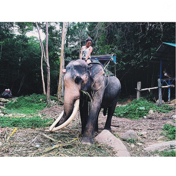 Capucine Anav critiquée à cause d'une balade à dos d'éléphant en Thaïlande, le 7 août 2015.