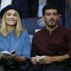 Joy Esther et son petit ami Andréa Condorelli - People au match de football PSG-GFC Ajaccio lors de la 2ème journée de la Ligue 1 au Parc des Princes à Paris, le 16 août 2015.