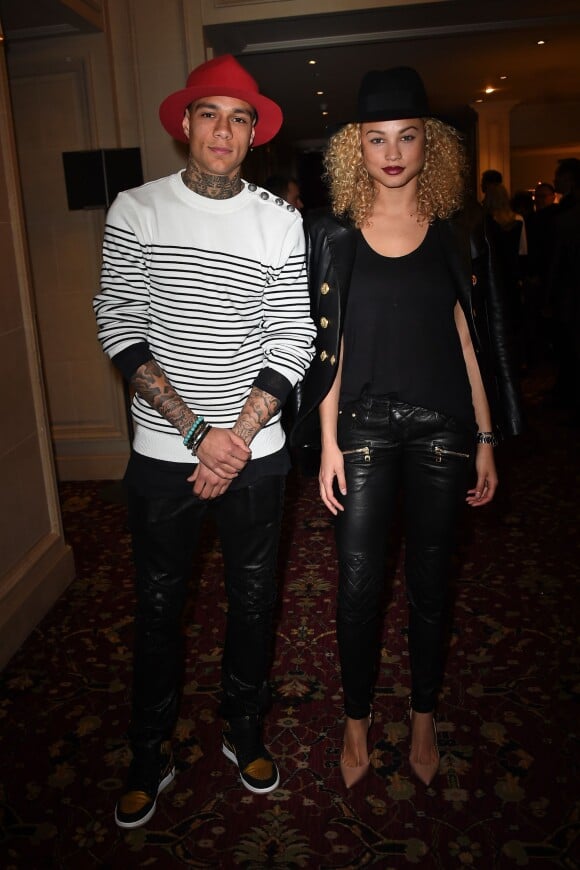 Gregory van der Wiel et sa petite amie Rose Bertram à Paris. Le 5 mars 2015.