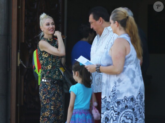 Gwen Stefani, ses parents Dennis et Patti et ses enfants Kingston et Zuma arrivent à une église à Universal City. Le 23 août 2015.