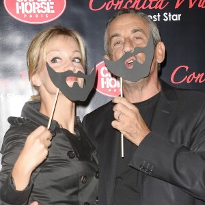 Thierry Ardisson et sa femme Audrey Crespo-Mara - People à la première du show de Conchita Wurst au Crazy Horse à Paris le 9 novembre 2014.