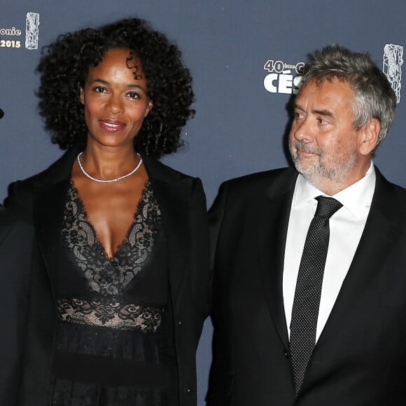 Virginie Silla et son mari Luc Besson - Photocall de la 40e cérémonie des César au théâtre du Châtelet à Paris. Le 20 février 2015.