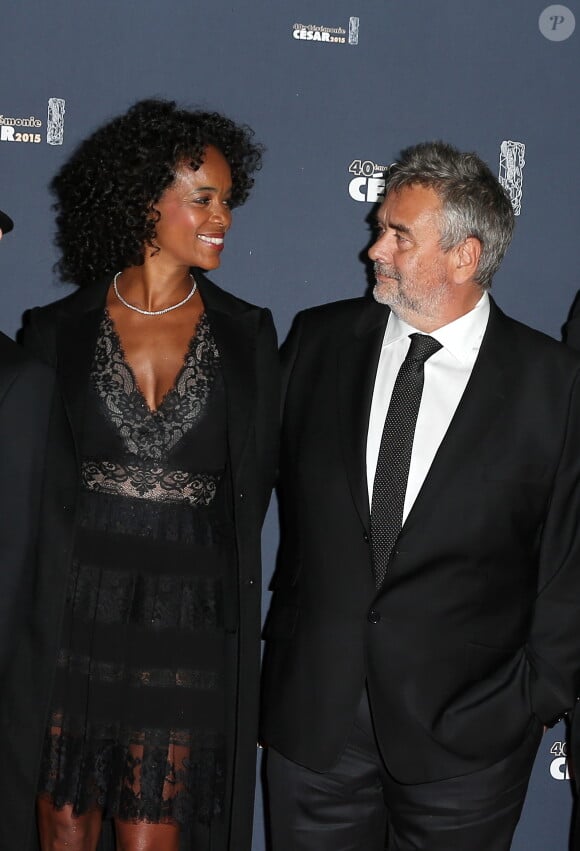 Virginie Silla et son mari Luc Besson - Photocall de la 40e cérémonie des César au théâtre du Châtelet à Paris. Le 20 février 2015.